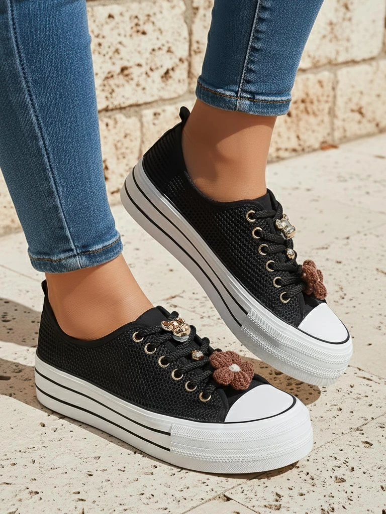 Royalfashion Damen durchbrochene Sneakers mit Dekorationen Osdo