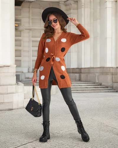Damen 'Braune Strickjacke mit farbigen Pins - Bekleidung