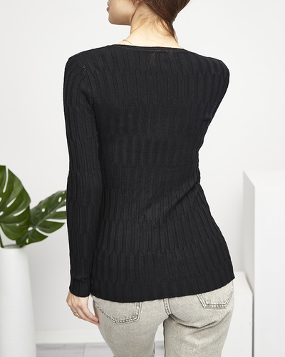 Schwarzer Damenpullover mit V-Ausschnitt - Kleidung