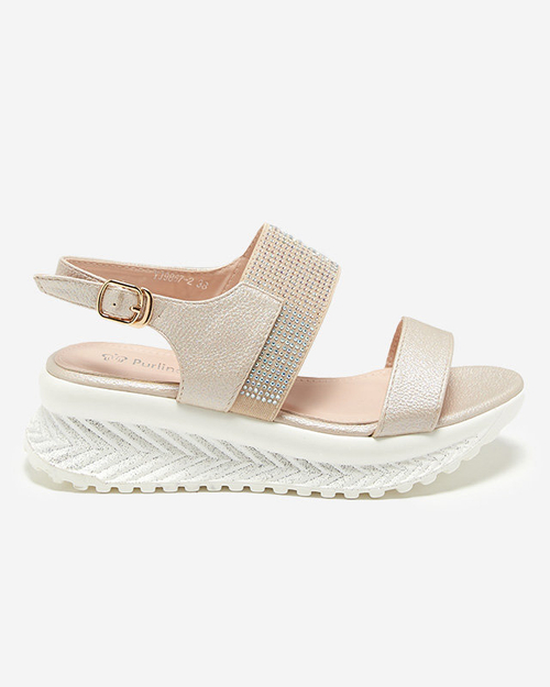 Коричнево-золоті жіночі босоніжки з фіанітами Mareeo - Взуття