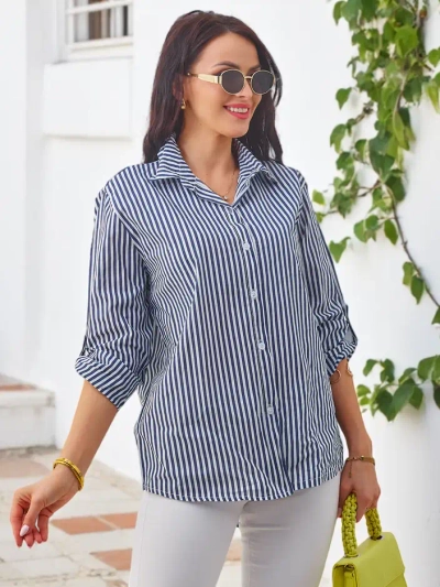 Royalfashion Baumwolle Damen gestreiftes Hemd mit einem Band am Saum