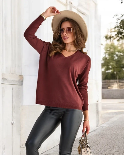 Royalfashion Dunkelbrauner Damenpullover mit Herzausschnitt