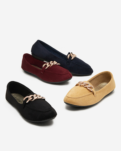 Burgunderfarbene Öko-Wildleder-Loafer für Damen mit Kette Osylia - Schuhe