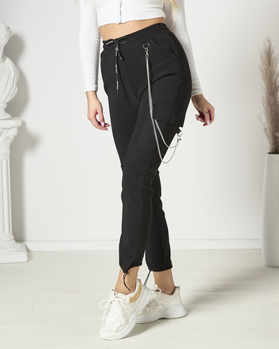 Schwarze Damen-Kampfhose mit Kette- Kleidung