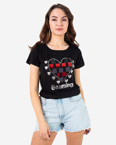 Schwarzes Damen-T-Shirt mit Aufdruck - Kleidung