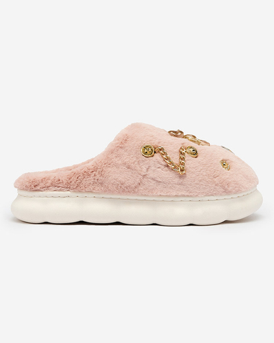 Royalfashion Rosa Damenpelzpantoffeln mit Ornamenten Erserra
