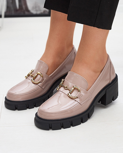 Hellbraune lackierte Damenmokassins mit Ornament Neriea - Footwear