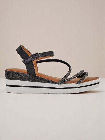 Royalfashion Damensandalen mit Keilabsatz und Strass Ballosa