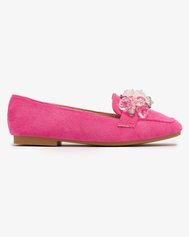 Royalfashion Neon pinke Damen Mokassins mit bunten Kristallen Setmika