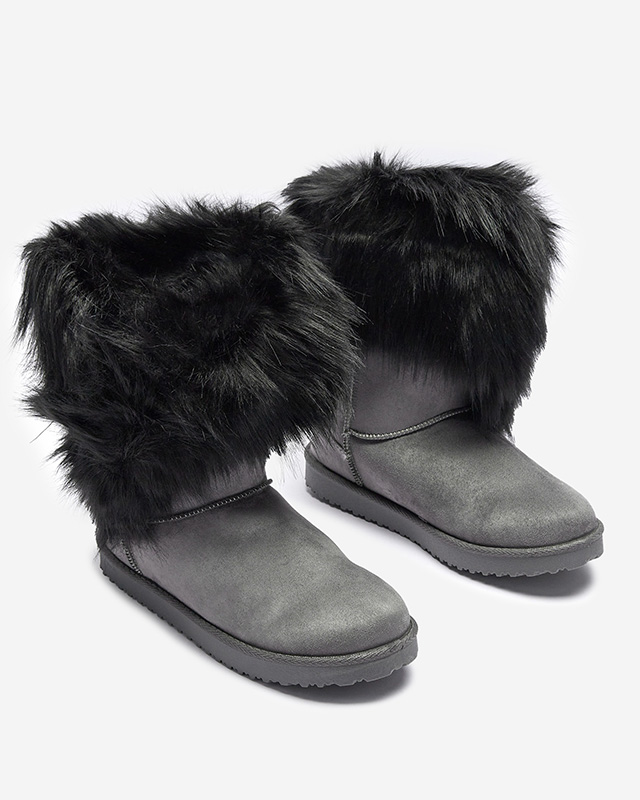 Graue Damen-Schneestiefel mit asymmetrischem Obermaterial und Pelz Vetora - Footwear