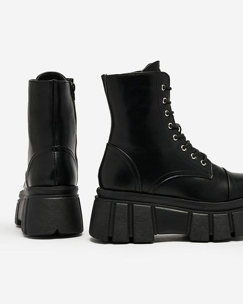 Royalfashion Жіночі чорні черевики-ботфорти на платформі Ceminas
