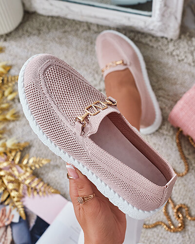 Royalfashion Damen Stoff Mokassins mit Goldverzierung Erticae