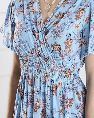 Blaues langes Kleid mit Blumenmuster - Kleidung