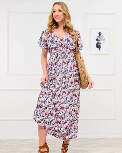 Blaues und rosafarbenes Maxikleid mit Blumenmuster - Kleidung