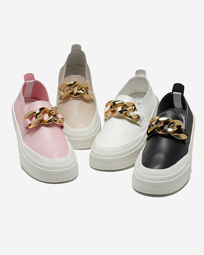 Schwarze Damen-Slipper auf einer dickeren Sohle mit Senula-Dekoration - Schuhe