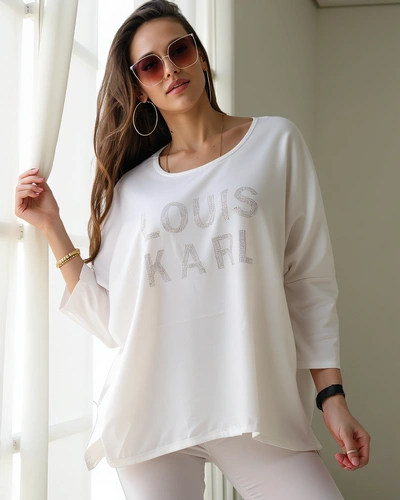 Royalfashion Damenbluse aus Viskose mit Strassaufschrift