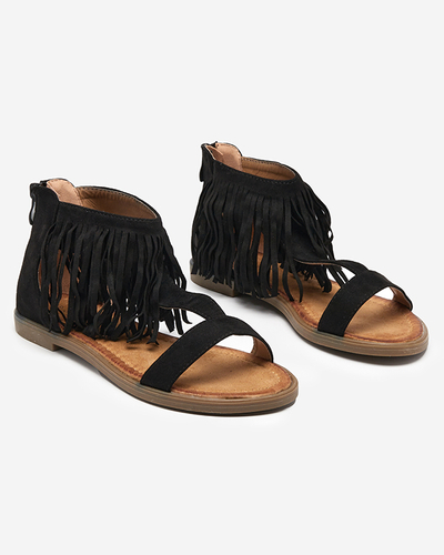 Damensandalen mit schwarzen Fransen Clov- Footwear
