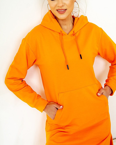 Orangefarbenes, knielanges Sweatkleid - Kleidung