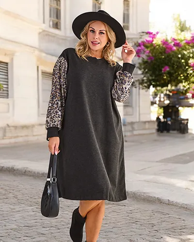 Royalfashion Damenstoffkleid mit dekorativen Ärmeln ÜBERGRÖßE