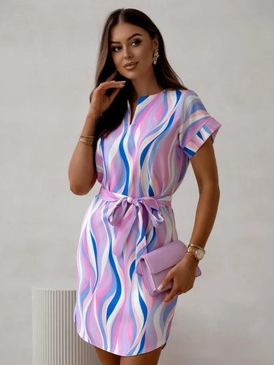 Royalfashion knielanges Kleid für Damen mit kurzen Ärmeln und Bändern in verschiedenen Streifen