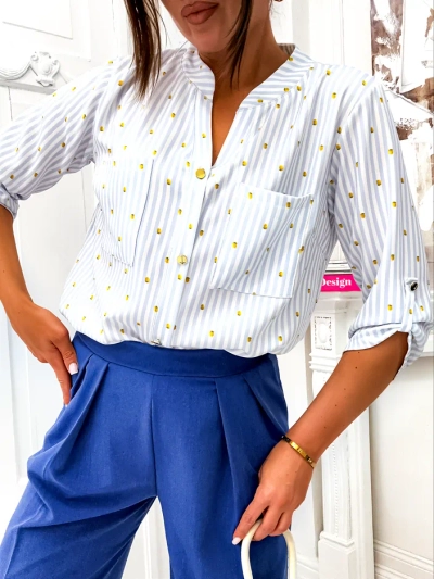 Royalfashion Damen gestreiftes Hemd mit Zitronen und V-Ausschnitt