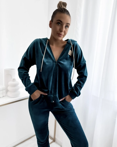 Royalfashion Türkisfarbenes Damen-Sweatshirt-Set mit Aufnäher