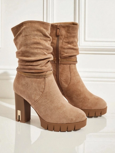 Damen Stiefeletten Öko-Wildleder mit Blockabsatz BrambleDusk