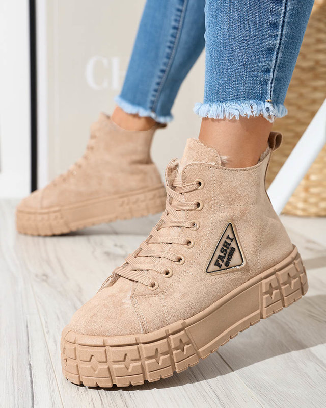 Hellbraune, isolierte Zephyr Damenstiefel aus Öko-Wildleder - Schuhe