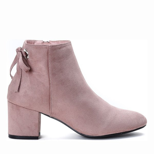 Botki z kokardką w kolorze brudnego różu Leila - Obuwie