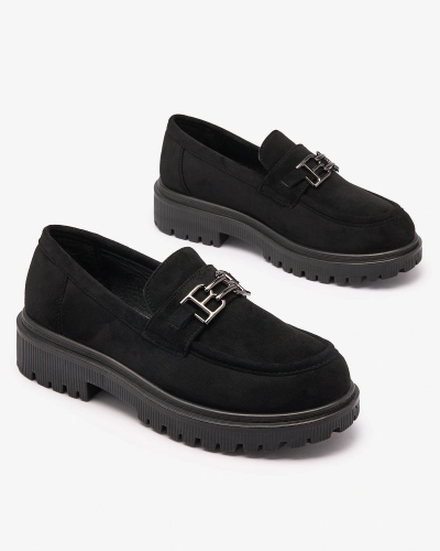 Royalfashion Damen Öko-Wildleder Mokassins mit Ornament in schwarz Aderti