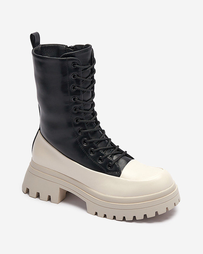 Schwarz-beige Damenstiefel Susker - Footwear