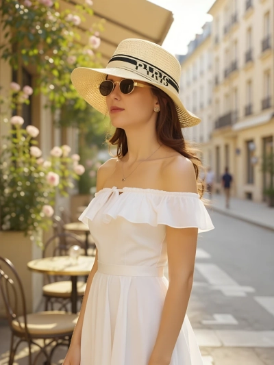 Royalfashion Damen Strohhut Elegance Schleife