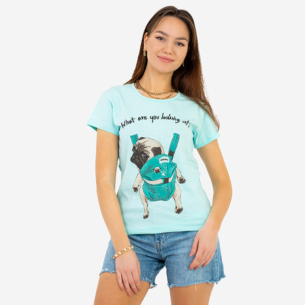 Damen-T-Shirt mit mintfarbenem Druck - Kleidung
