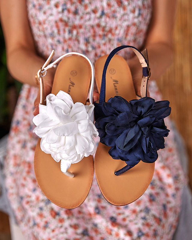 Marineblaue Damensandalen mit Blume Nerikala - Schuhe