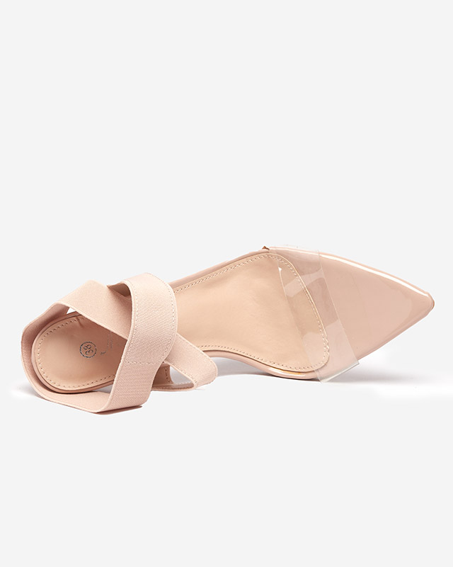 Damensandalen mit Pfennigabsatz in Koala Beige - Schuhe