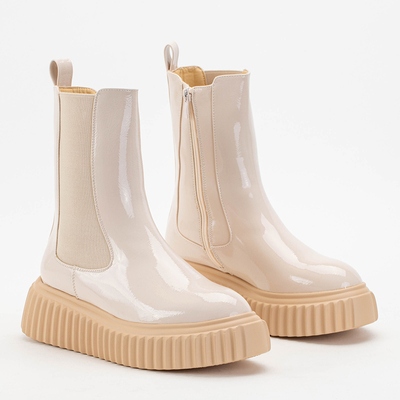 Beige lackierte Monka-Stiefel für Damen - Schuhe