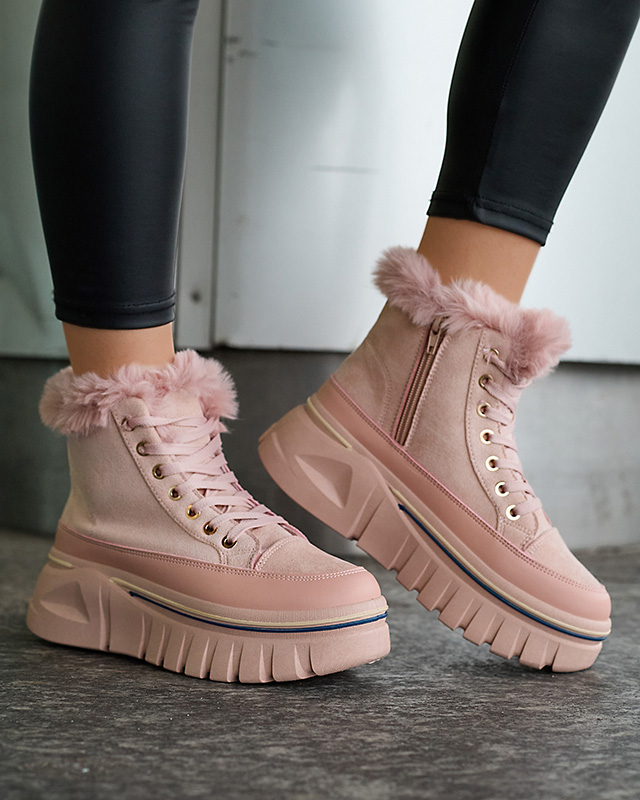 Rosa Damen-Schnürstiefel mit Plateau Schuhe rosa