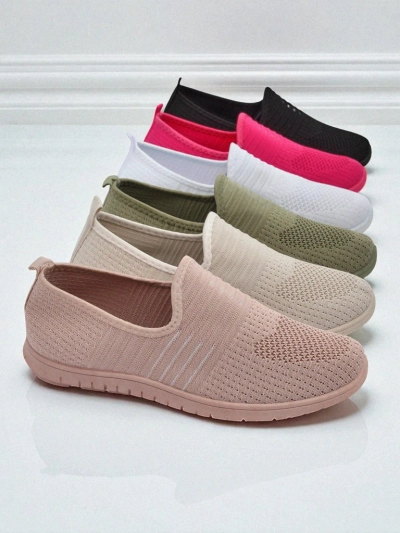 Damen Aelia Schuhe rosa aus Stoff, bequeme Mokassins mit flachem Absatz