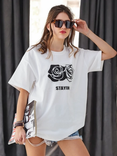 Royalfashion Baumwolle Damen T-Shirt Rose Blume