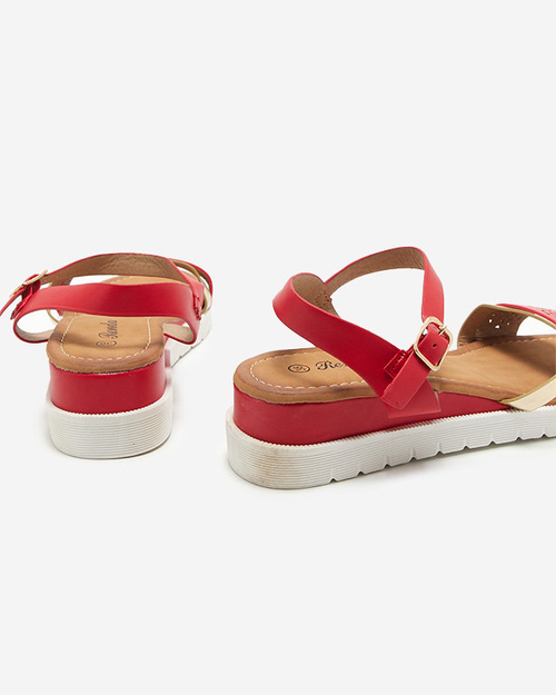 Червоні жіночі босоніжки на низькій танкетці Dotif- Shoes