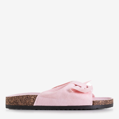 Hellrosa Damenpantoffeln mit Schleife Alanza - Schuhe