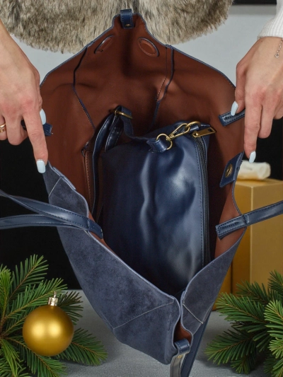 Damen Shopper Handtasche Öko-Wildleder mit kleinerer Öko-Leder Handtasche im 2in1 Set Elinea