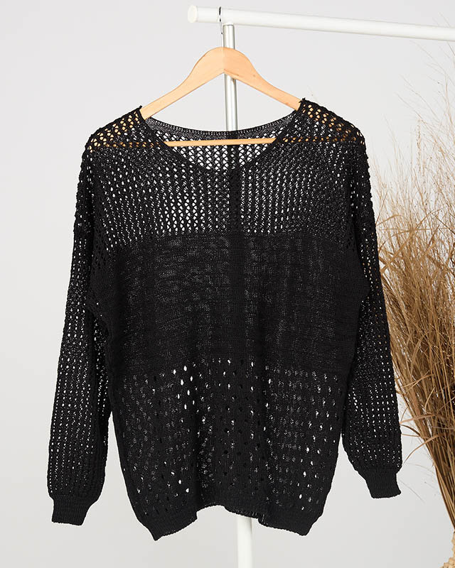 Schwarzer durchbrochener Damenpullover - Kleidung