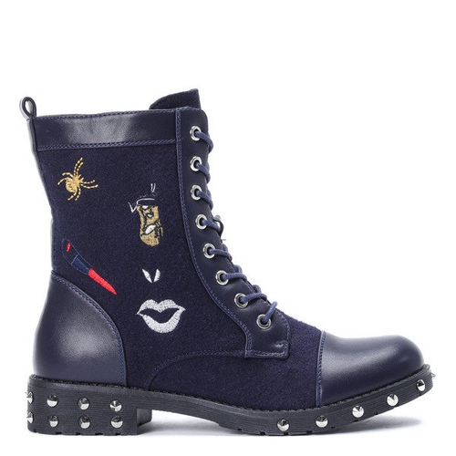 Granatowe, filcowe traperki - Obuwie