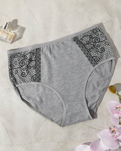 Сірі бавовняні жіночі трусики з малюнком PLUS SIZE - Нижня білизна