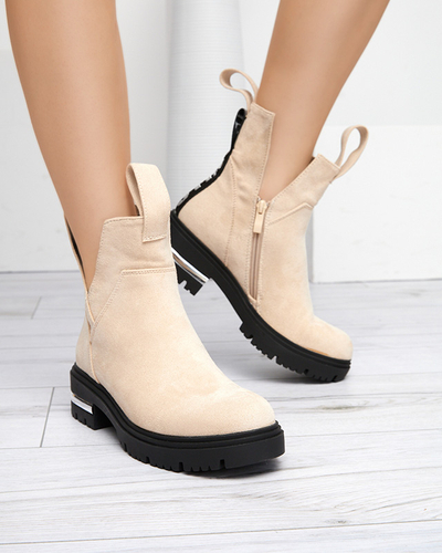 Cremefarbene Damenstiefel mit flachem Absatz Dezi - Footwear