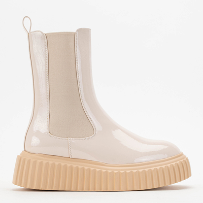 Beige lackierte Monka-Stiefel für Damen - Schuhe