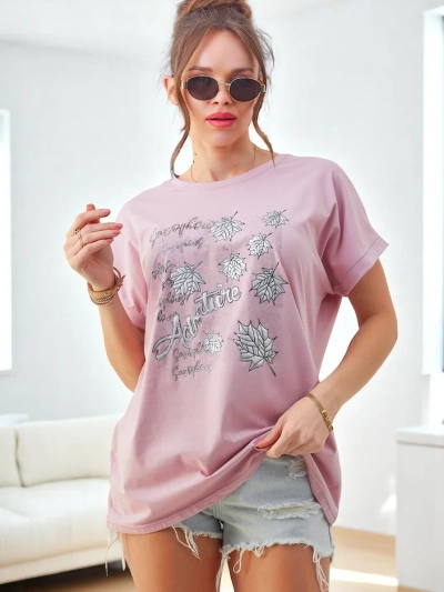 Royalfashion Damen Baumwoll-T-Shirt mit Blattdruck
