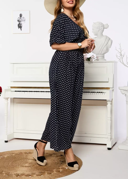 Темно-синій довгий жіночий костюм в горох - Одяг