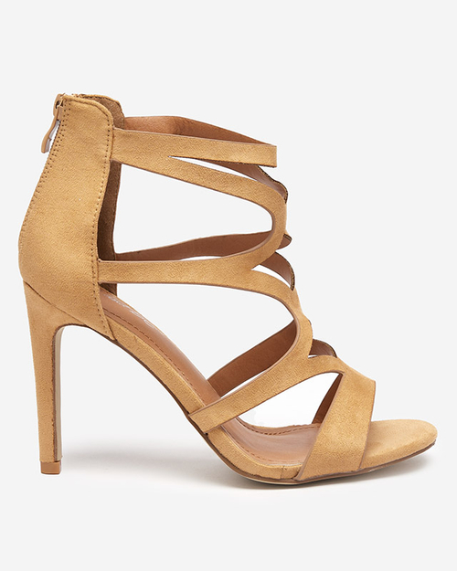 Бежеві жіночі босоніжки на високому каблуці з ремінцями Arixy- Взуття